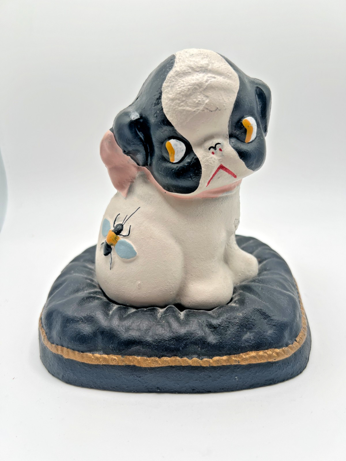 Vintage Hubley Puppo Dog Bee Pillow Cast Iron Coin Bank Reproduction Vintage Hubley Puppo Dog Bee Pillow Cast Iron Coin Bank Reproduction