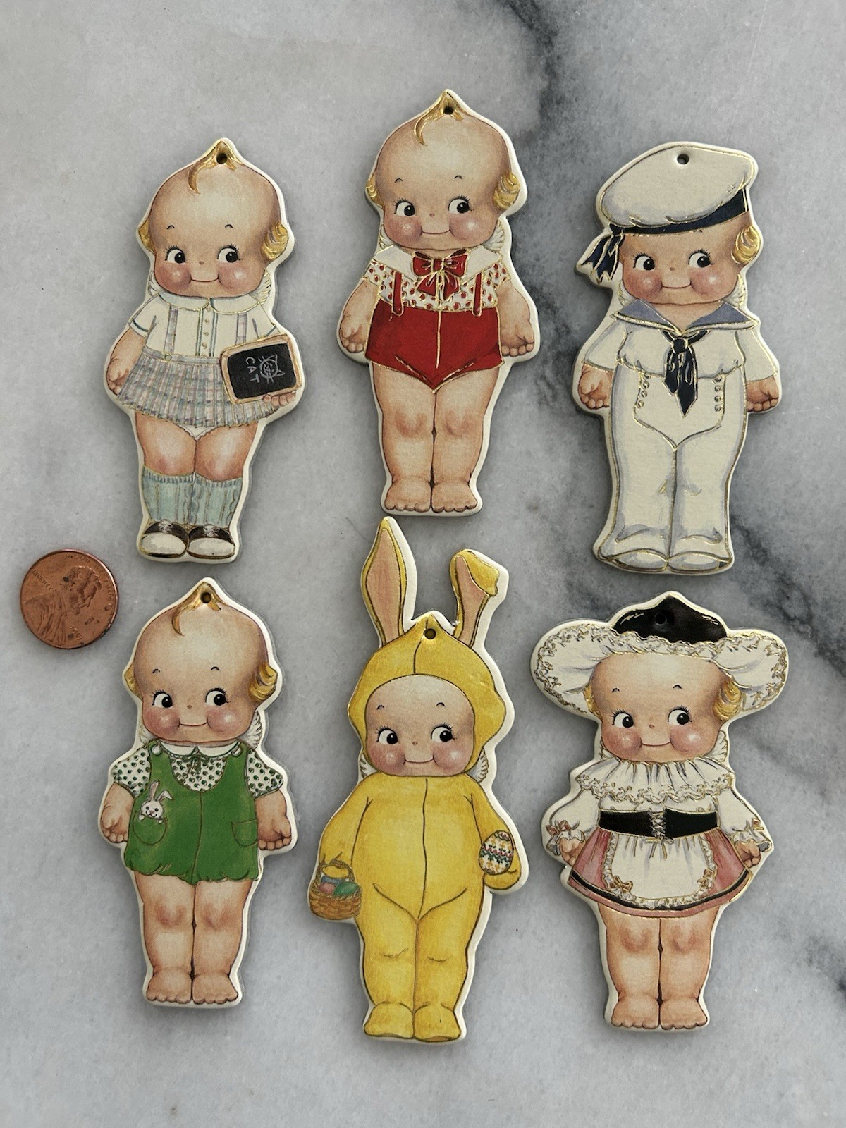 Vintage 1988 Shackman & Co Kewpie Doll Pudgy Kids Ornament 2 Pack NIP Easter WOW