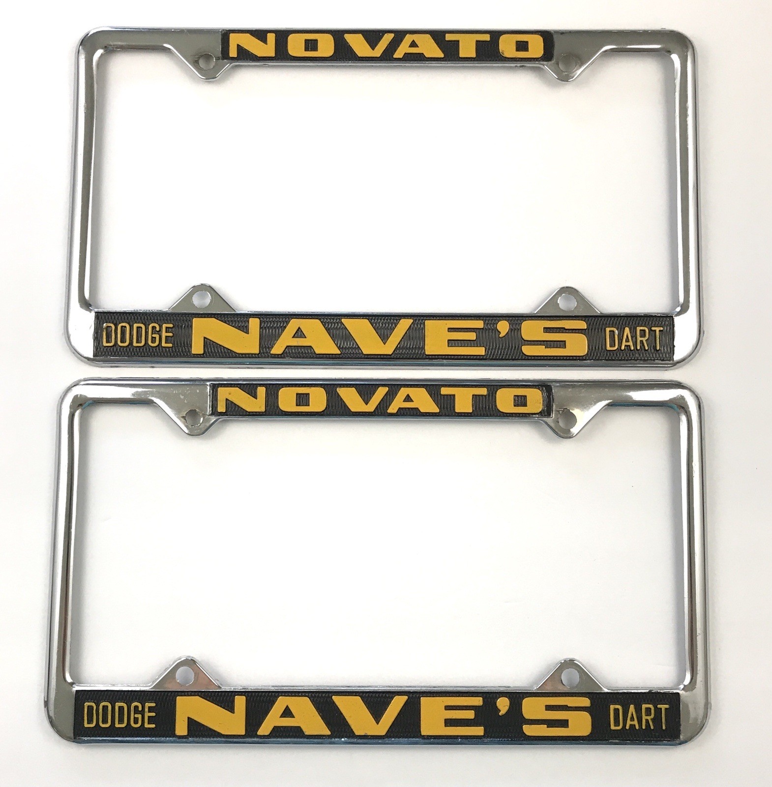 2 Vintage Dodge Dart License Plate Frame Nave\'s Novato California Marin County 2 Vintage Dodge Dart License Plate Frame Nave\'s Novato California Marin County