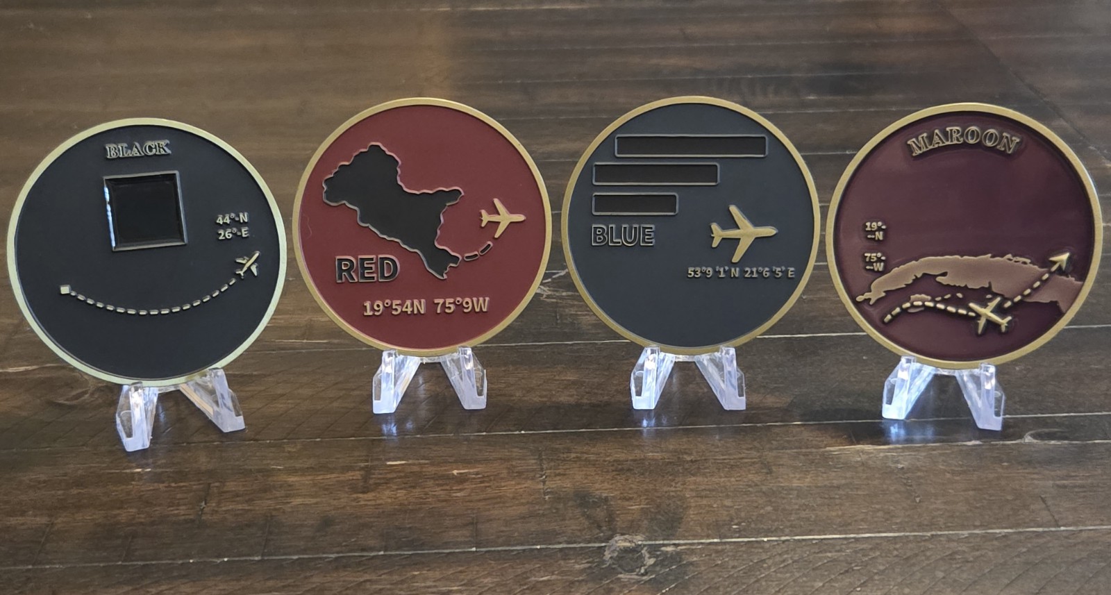 4pc Lot - CIA Detention Sites BLACK, MAROON, RED, & BLUE, Agency Challenge Coins