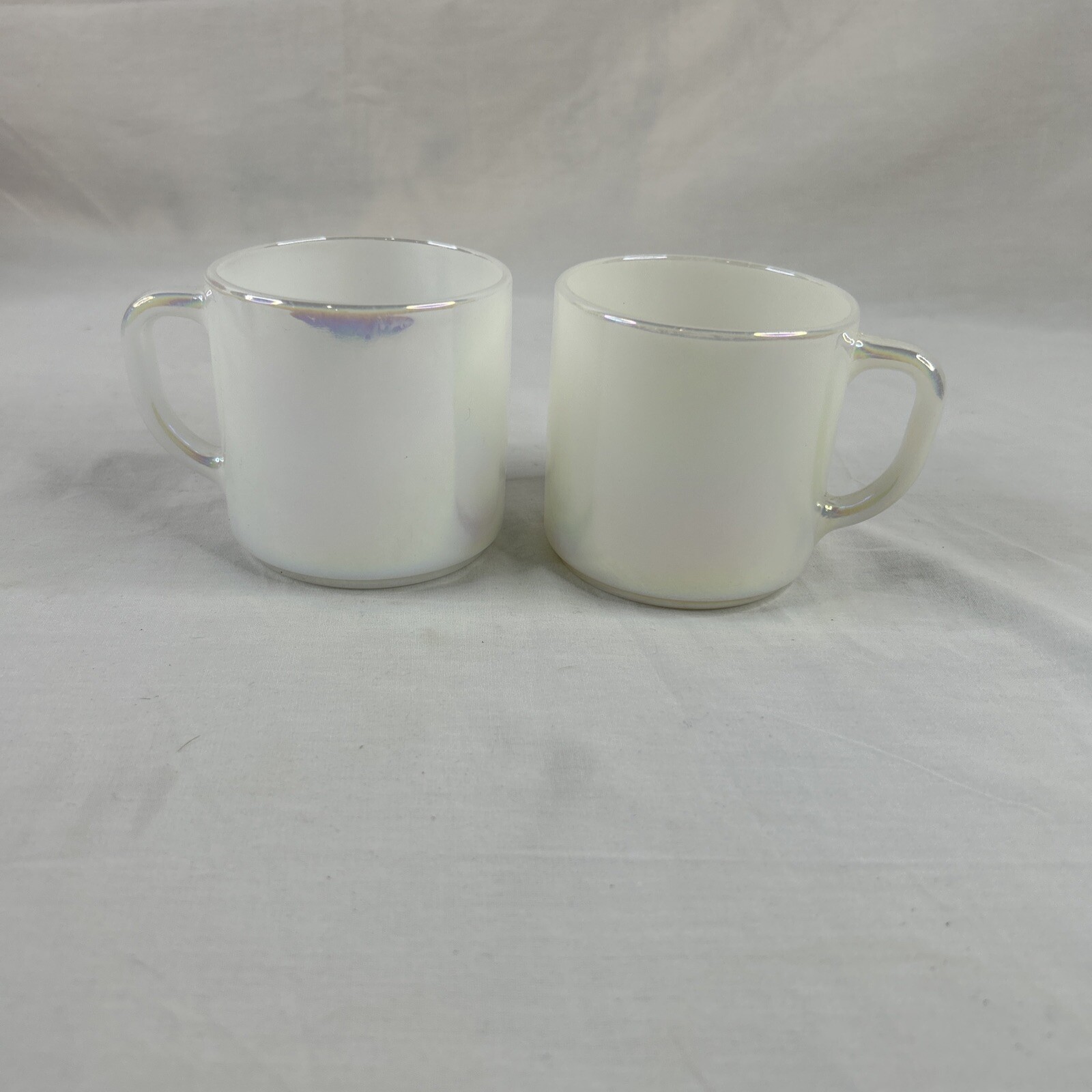 Federal Glass Faceted Moonglow Iridescent Opalescent Mug Cup D Handle Set Of 2
