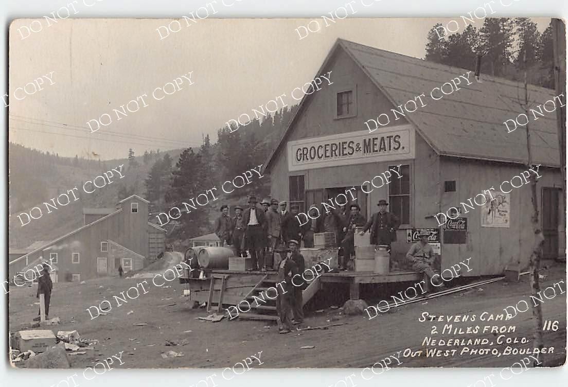 Stevens Camp, Nederland, Colorado Antique RPPC Coca-Cola 1910s Photo Mining Rare Stevens Camp, Nederland, Colorado Antique RPPC Coca-Cola 1910s Photo Mining Rare