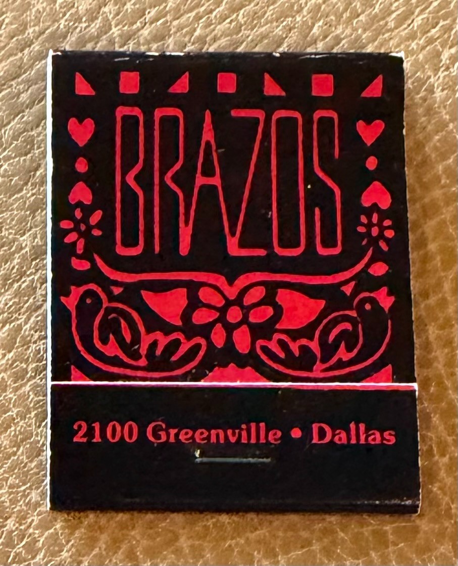 Vintage Brazos Dallas Matchbook Dallas Lower Greenville 1990s Tex-Mex