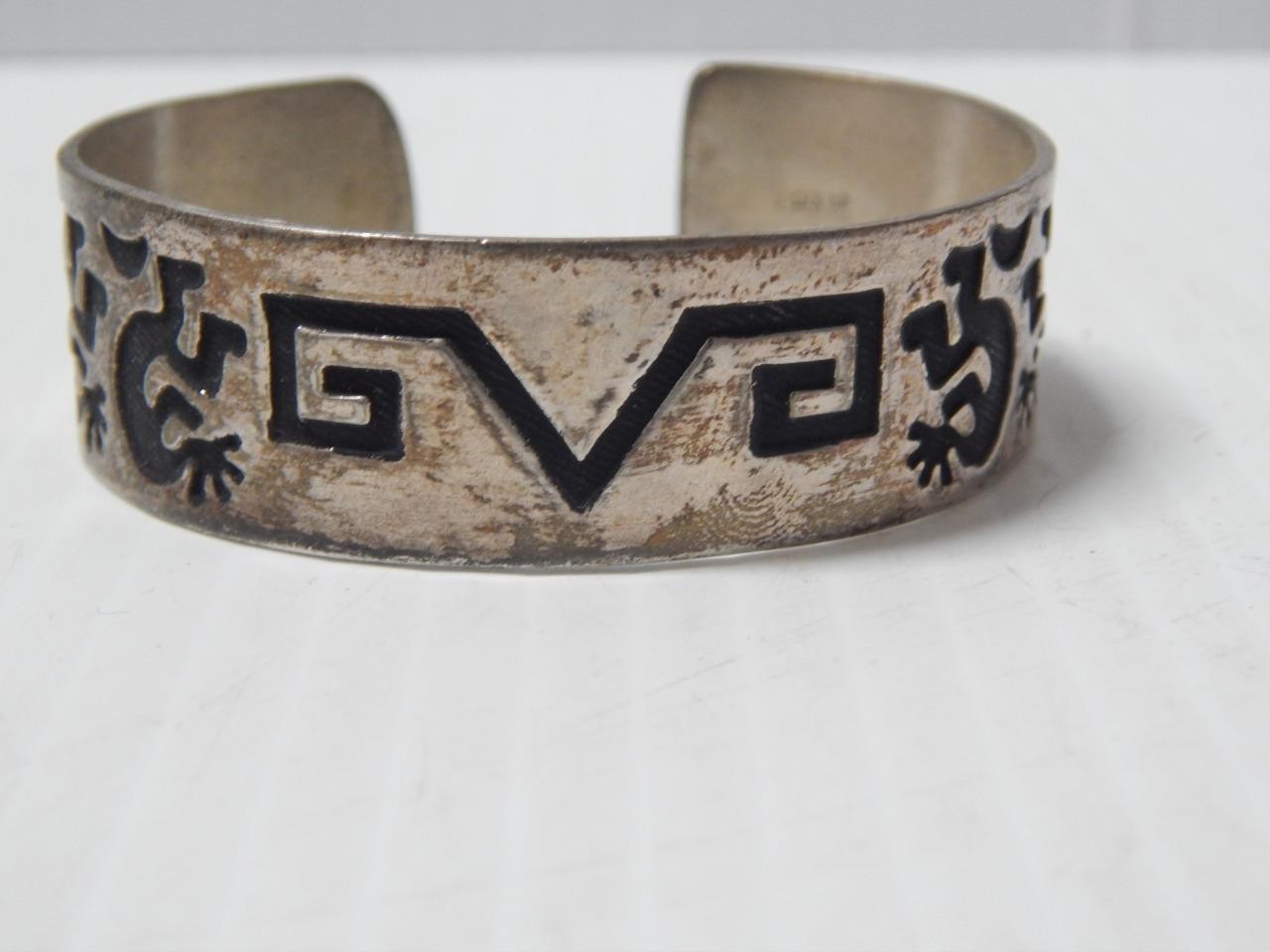 VINTAGE SOUTHWESTERN KOKOPELLI HOPI INDIAN DSGN STERLING SILVER CUFF BRACELET