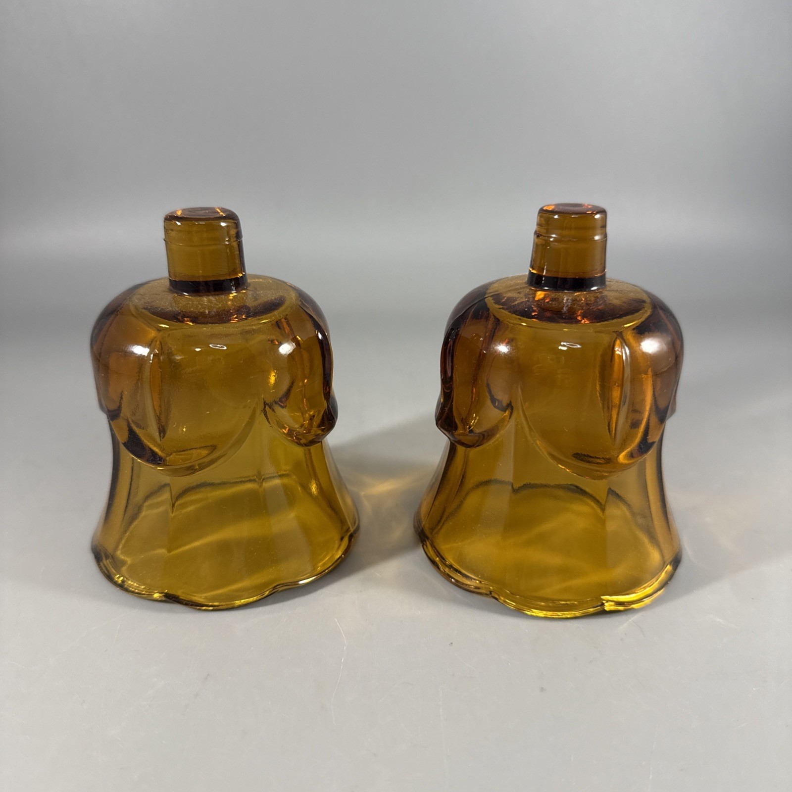 Vintage Pair Homeco Amber Glass Peg Votive Cup Candle Holder Scalloped Tulip