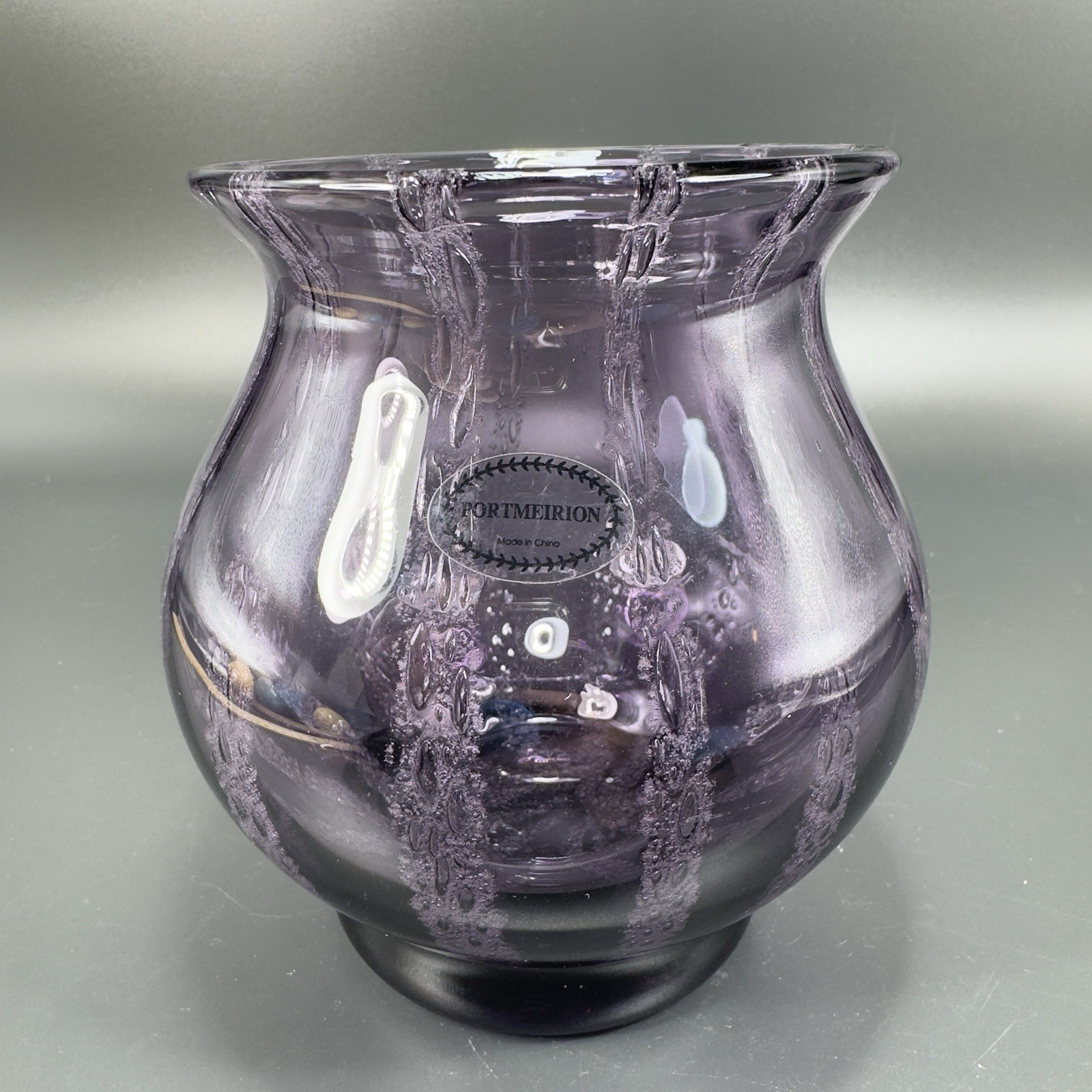 Vintage Portmeirion Amethyst Purple Glass Vase With Bubbles Bowl Dish W Sticker