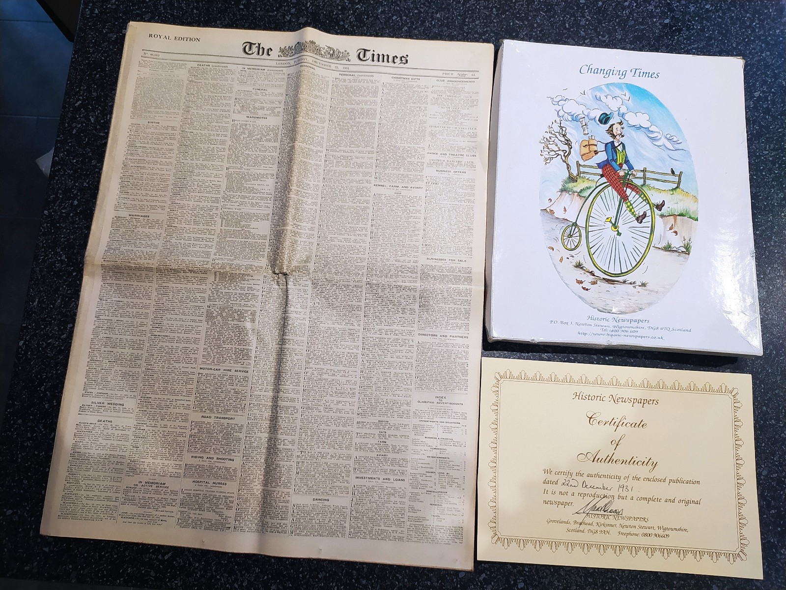 CHANGING TIMES HISTORIC NEWSPAPERS - THE TIMES ROYAL EDITION 21st DECEMBER 1931