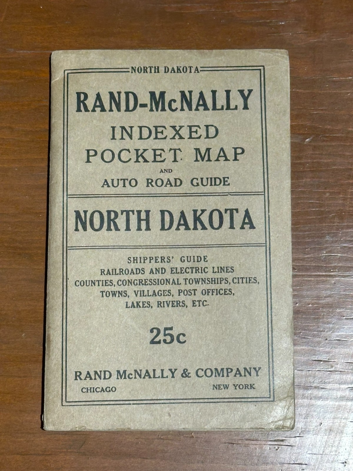 NORTH DAKOTA - RAND MCNALLY INDEXED POCKET MAP AND ROAD GUIDE - 1919 - Shippers