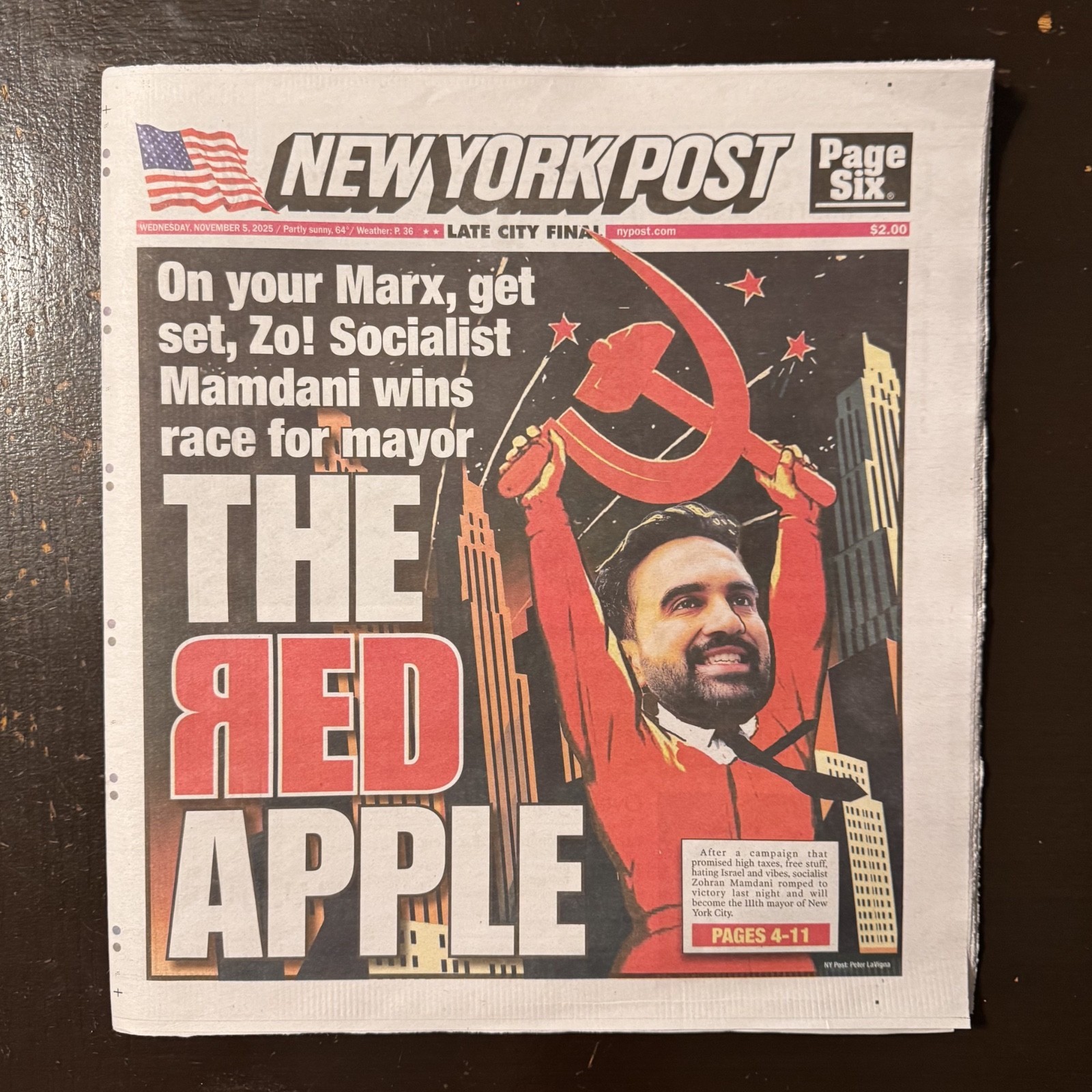 Zohran Mamdani Red Apple Newspaper November 5 2025 Socialist Marx New York Post Zohran Mamdani Red Apple Newspaper November 5 2025 Socialist Marx New York Post