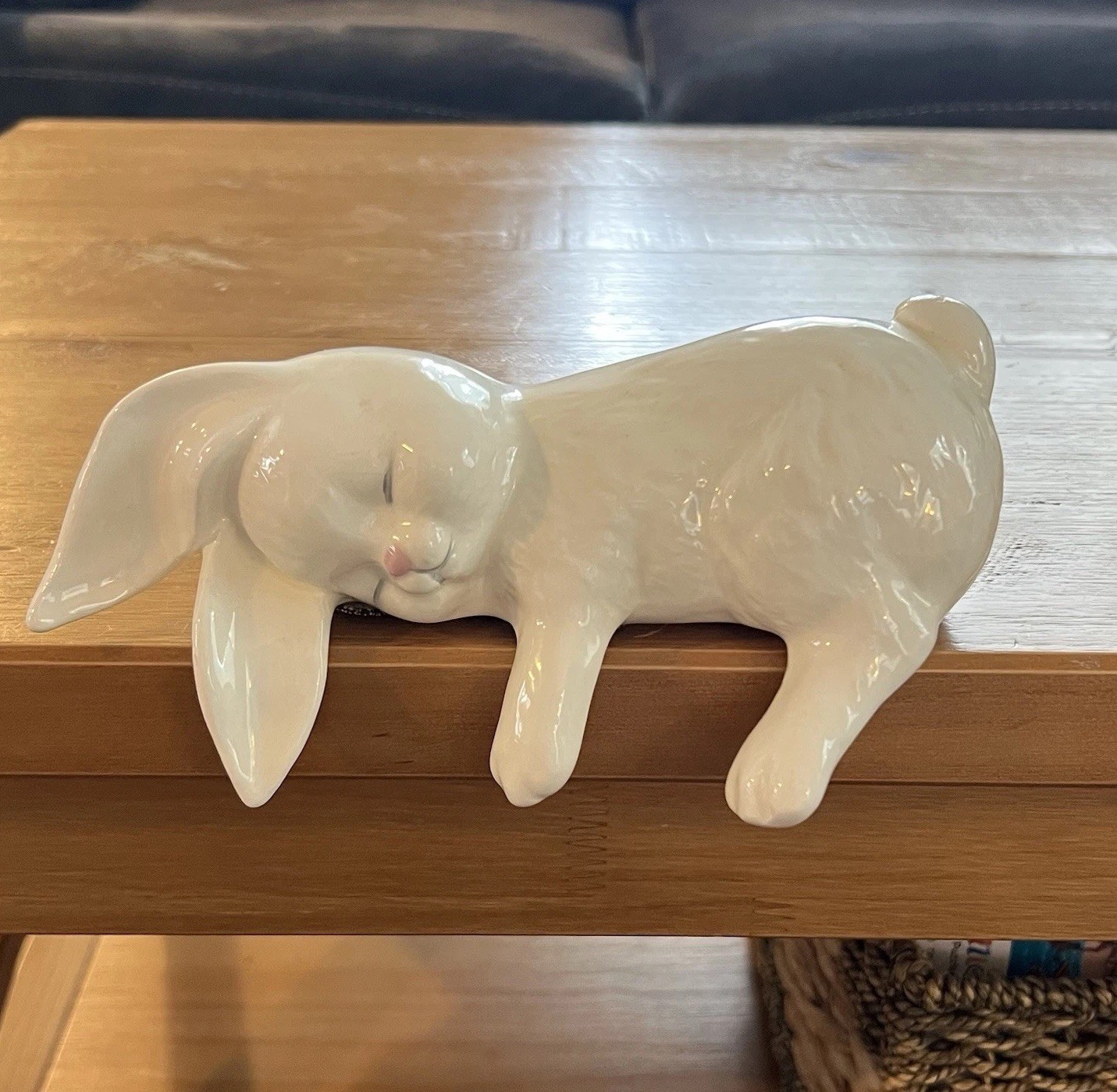 White Ceramic Sleeping Bunny Rabbit Shelf Sitter Figurine Whimsical Home Decor
