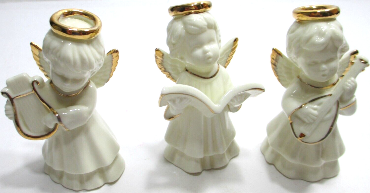 Vintage Holly Tree Musical Angel Figurines SET OF 3 Porcelain 4 1/8\ Vintage Holly Tree Musical Angel Figurines SET OF 3 Porcelain 4 1/8\