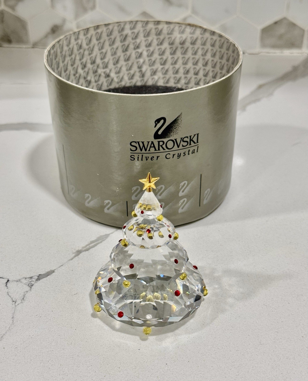 Retired Swarovski Silver Crystal Christmas Tree Figurine #266945 Hirzinger BOX