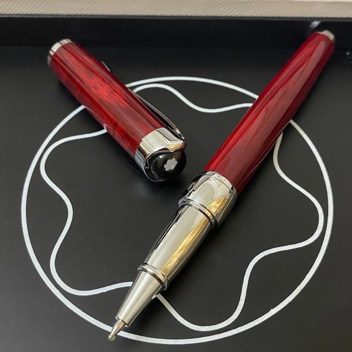 Montblancc Burgundy Red Rollerball Pen Resin Silver Trim w/ Box VIP Gift Rare