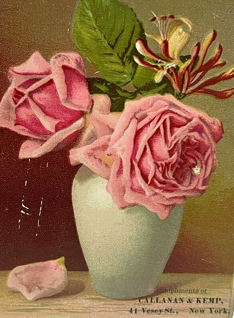 c.1880s Callanan Kemp Tea Coffee New York Pink Flowers Vase Victorian Trade c.1880s Callanan Kemp Tea Coffee New York Pink Flowers Vase Victorian Trade