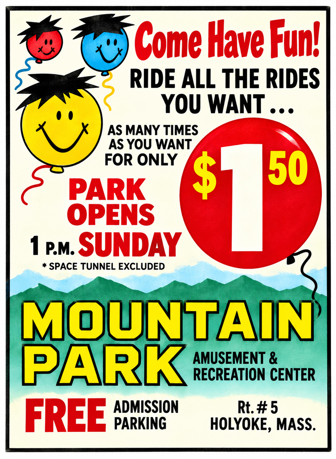 Vintage Mountain Amusement Park Ad Magnet -  Holyoke, Massachusetts.