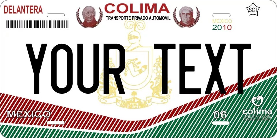Colima 2010 Custom State License Plate Personalized 12