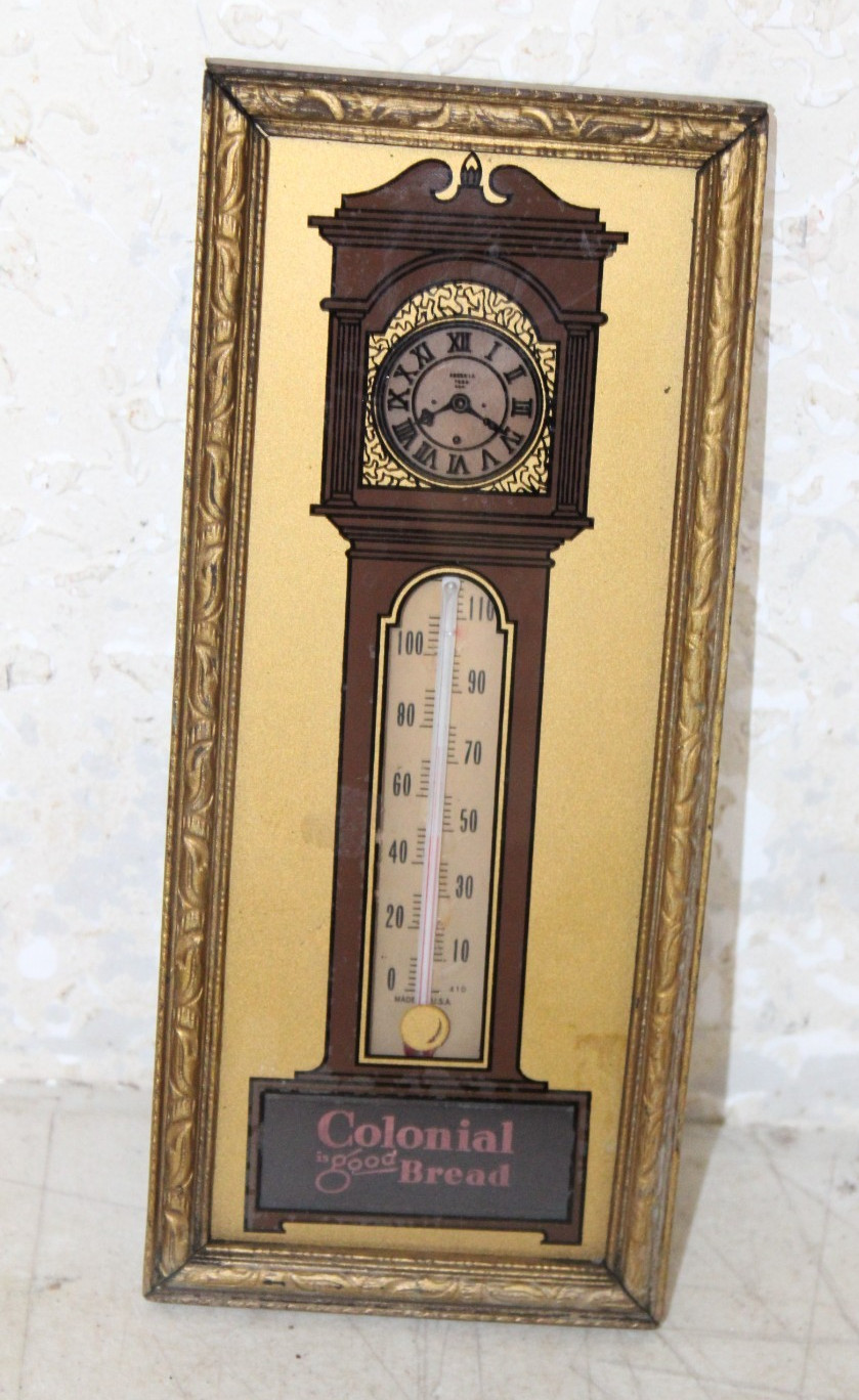 RARE COLONIAL BREAD ADVERTISING MIRROR THERMOMETER SIGN 4.5X9.5\'\'