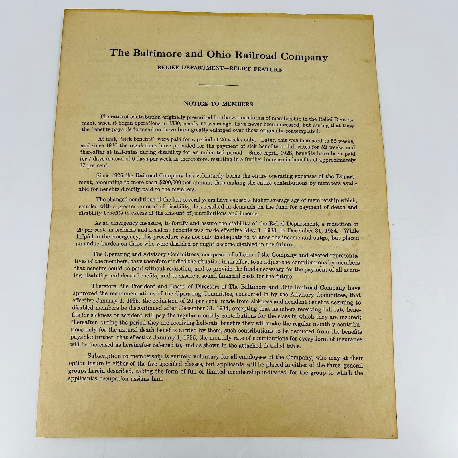 1934 B&O Baltimore and Ohio Railroad RR Relief Department Employee Memo C10