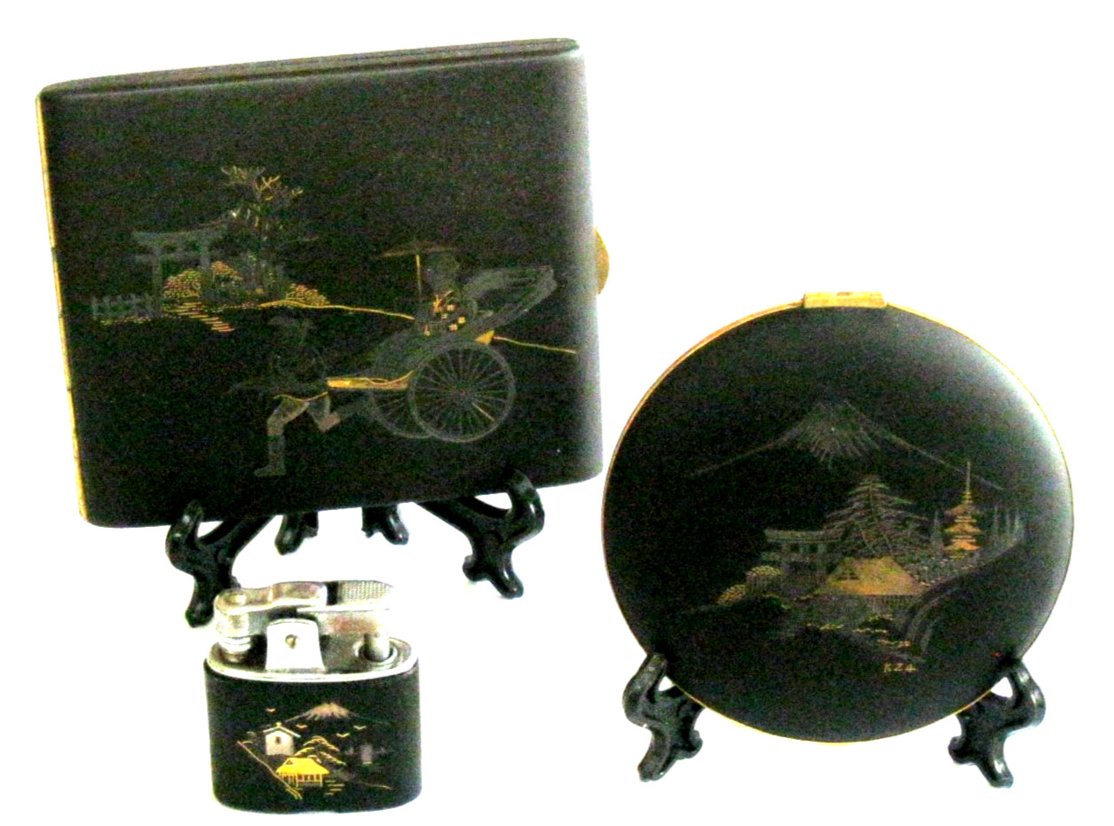 Vintage WWII Japanese K24 Gold Silver Damascene Cigarette Case Lighter Compact