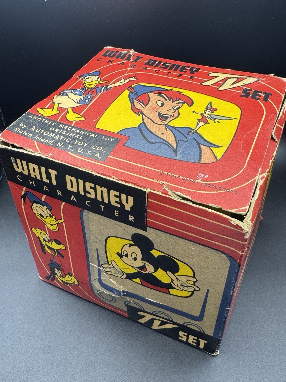 Rare 1950s Wind-up Disney TV Set (Yellow) With Original Box