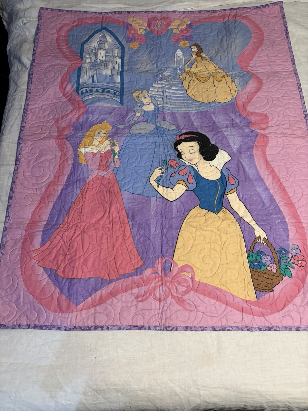Vintage Disney Princess Handmade Quilted Small Kids Blanket