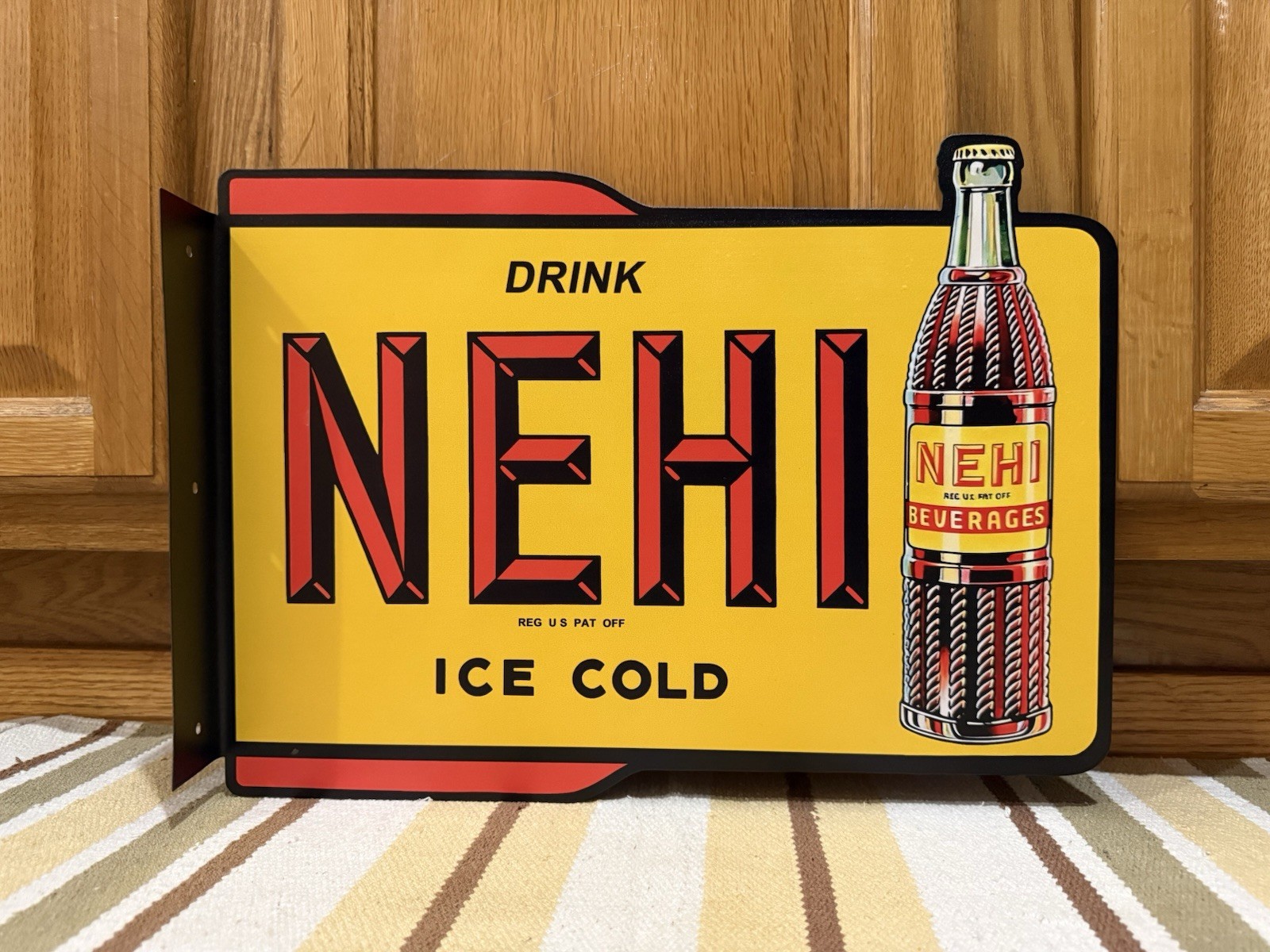 Nehi Soda Sign Ice Cold Bottle 2 Sided Vintage Style Wall Decor