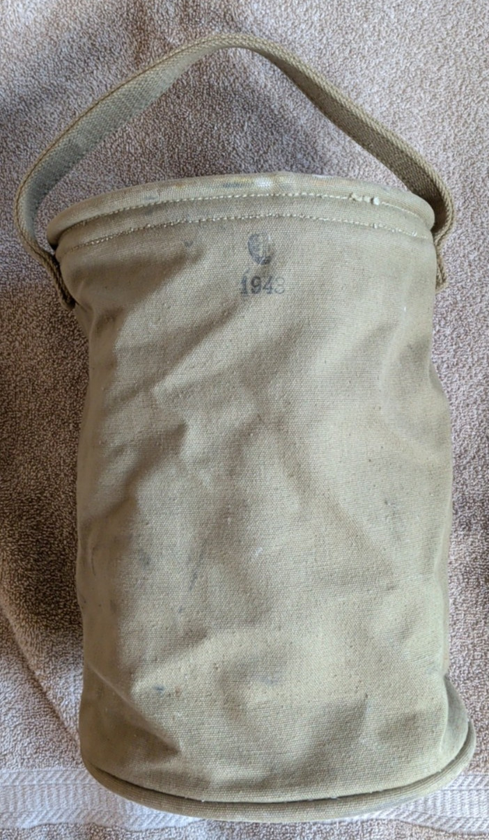 Vintage 1943 WWII Canvas Army Collapsible Bucket Canadian Army Dated 1943