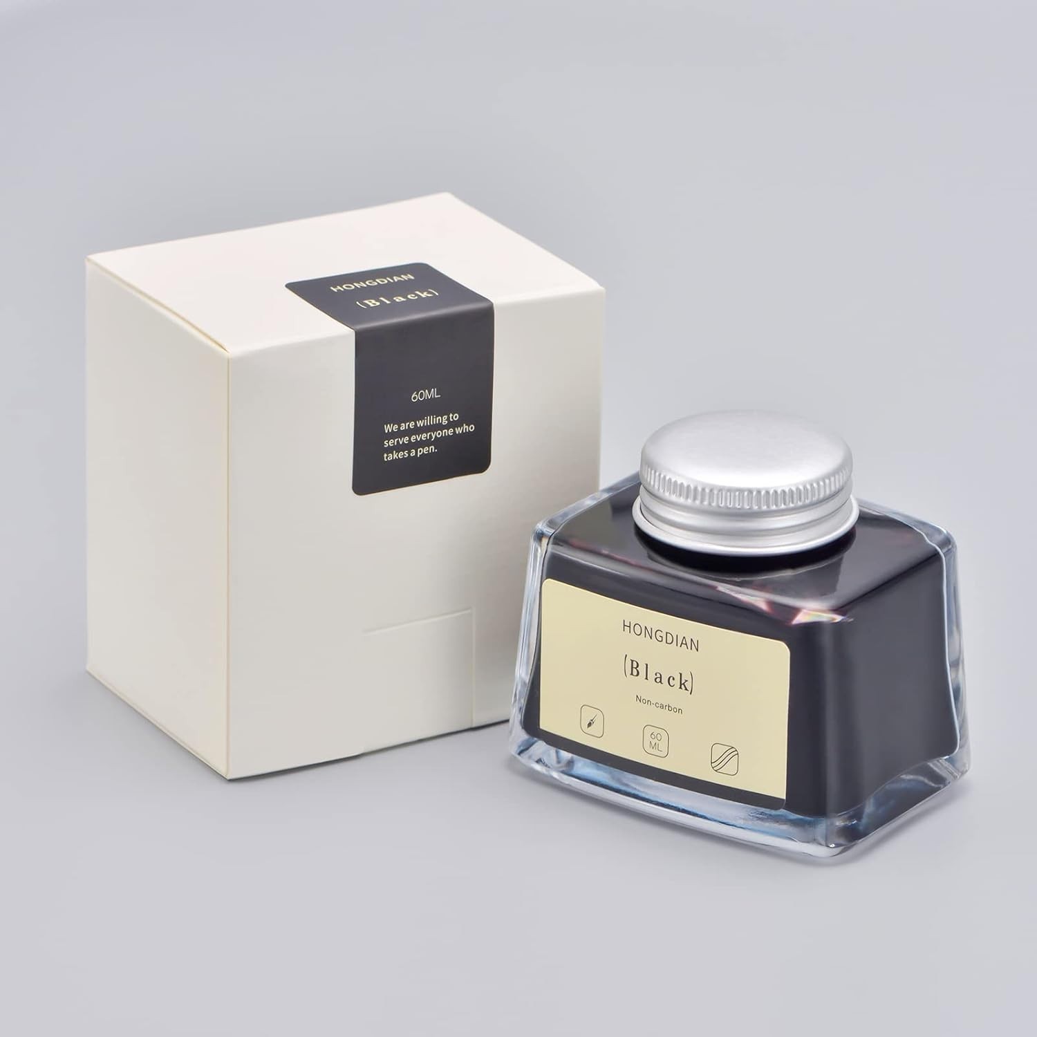 High-Quality Non-Carbon Black Ink, 60ml Glass Bottle for Fountain Pen Elegance