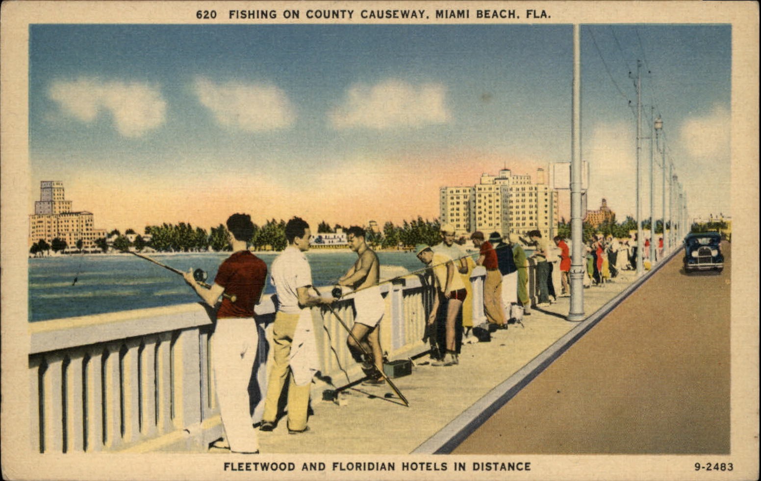 Fishing county causeway ~ Fleetwood & Floridian Hotels ~ Miami Beach FL 1940s Fishing county causeway ~ Fleetwood & Floridian Hotels ~ Miami Beach FL 1940s