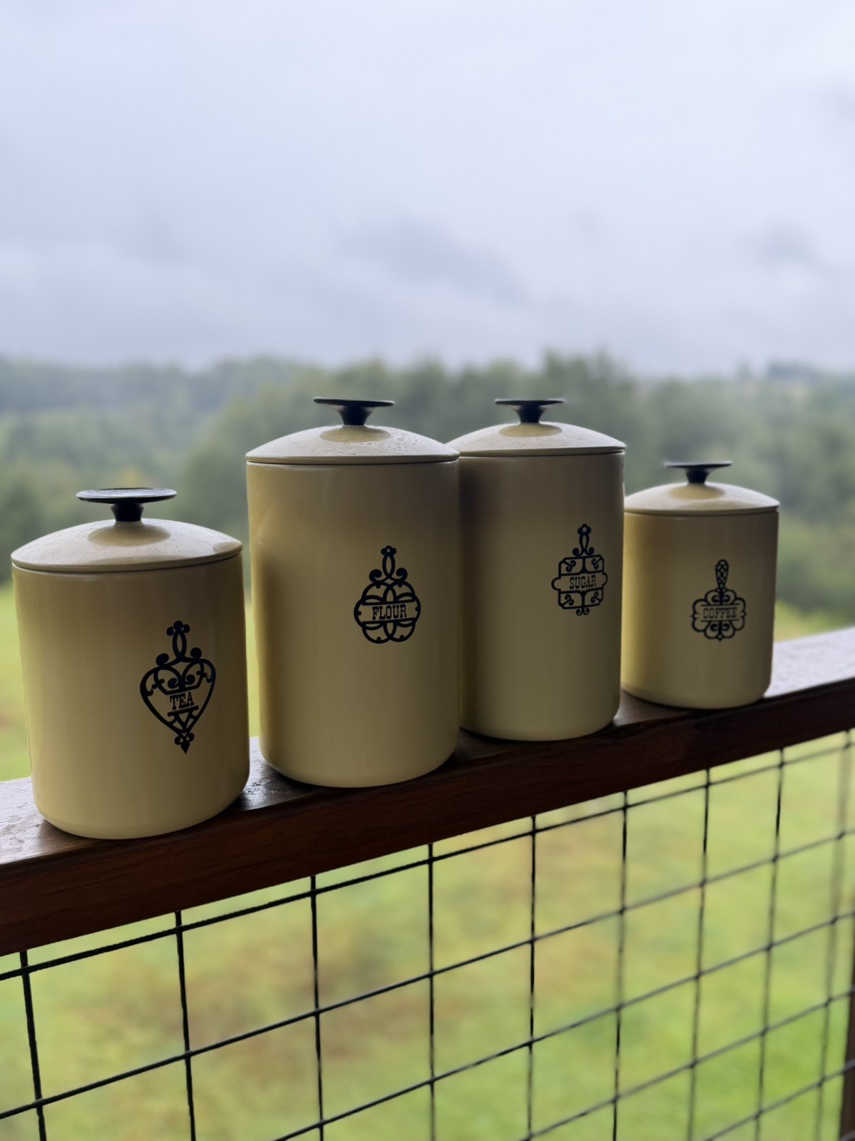 Vintage West Bend Country Inn Yellow Kitchenware Stacking Canister Set With Lids