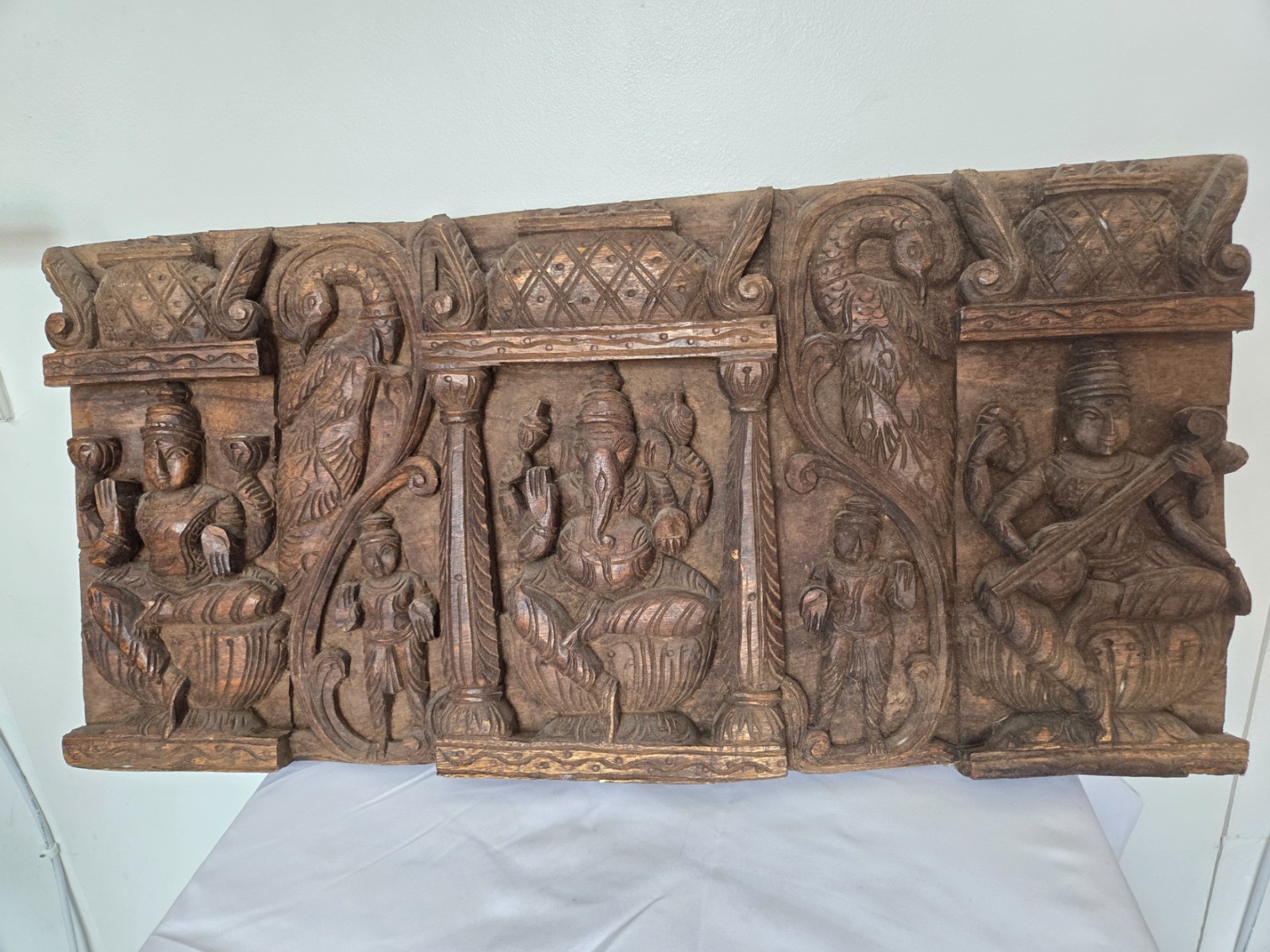 Ganesha Wooden Wall Hanging Panel Sculpture Hindu Hand carved