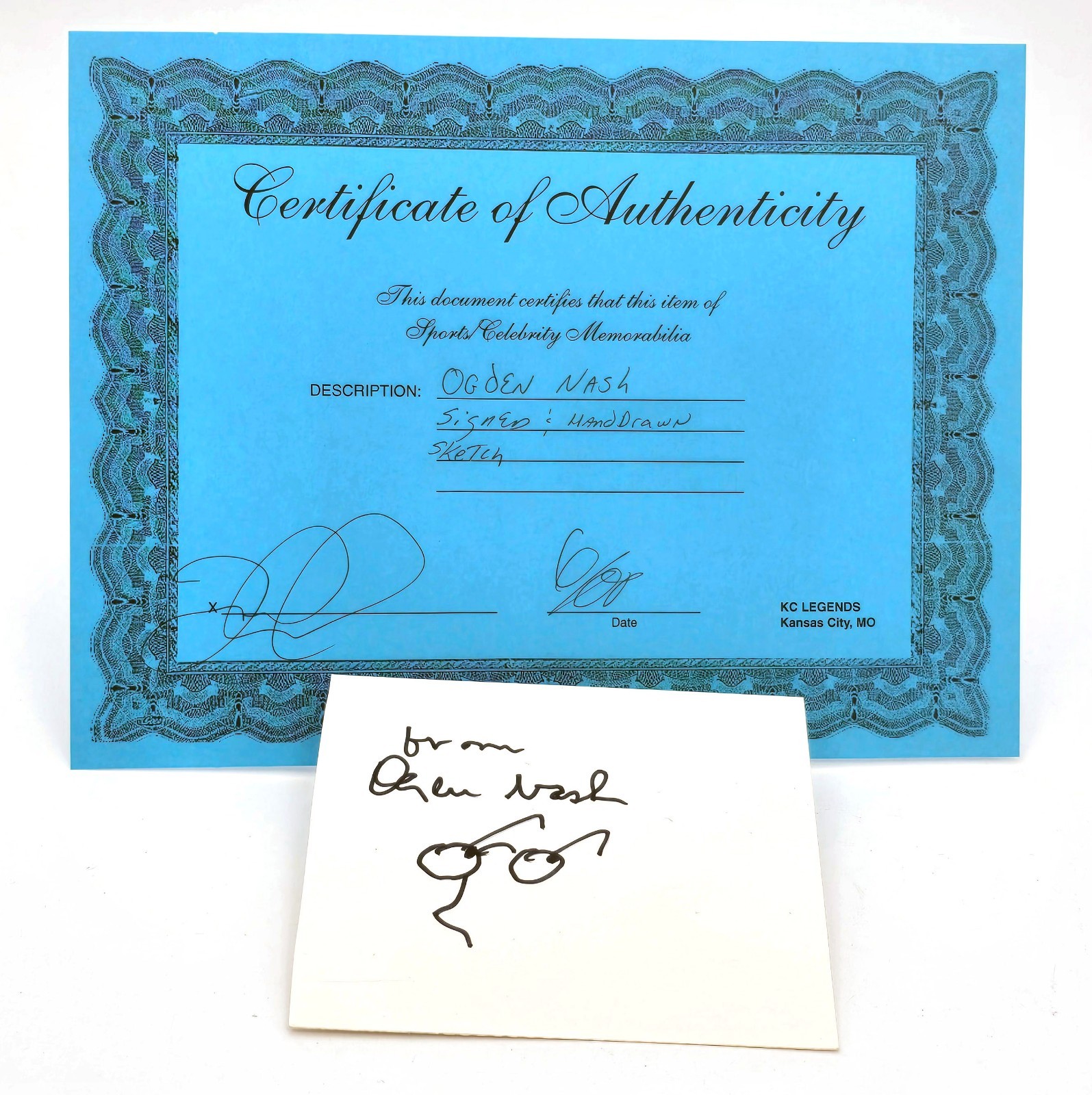 RARE Ogden Nash SIGNED *DOODLE* and COA plus FREE Priority Mail (I6-44)