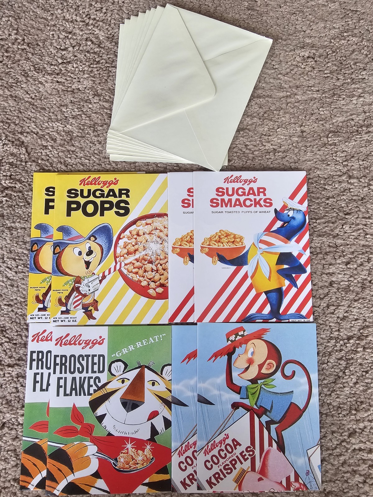 Retro Kellogg’s Cereal Note Cards Set of 8 With Envelopes NIP
