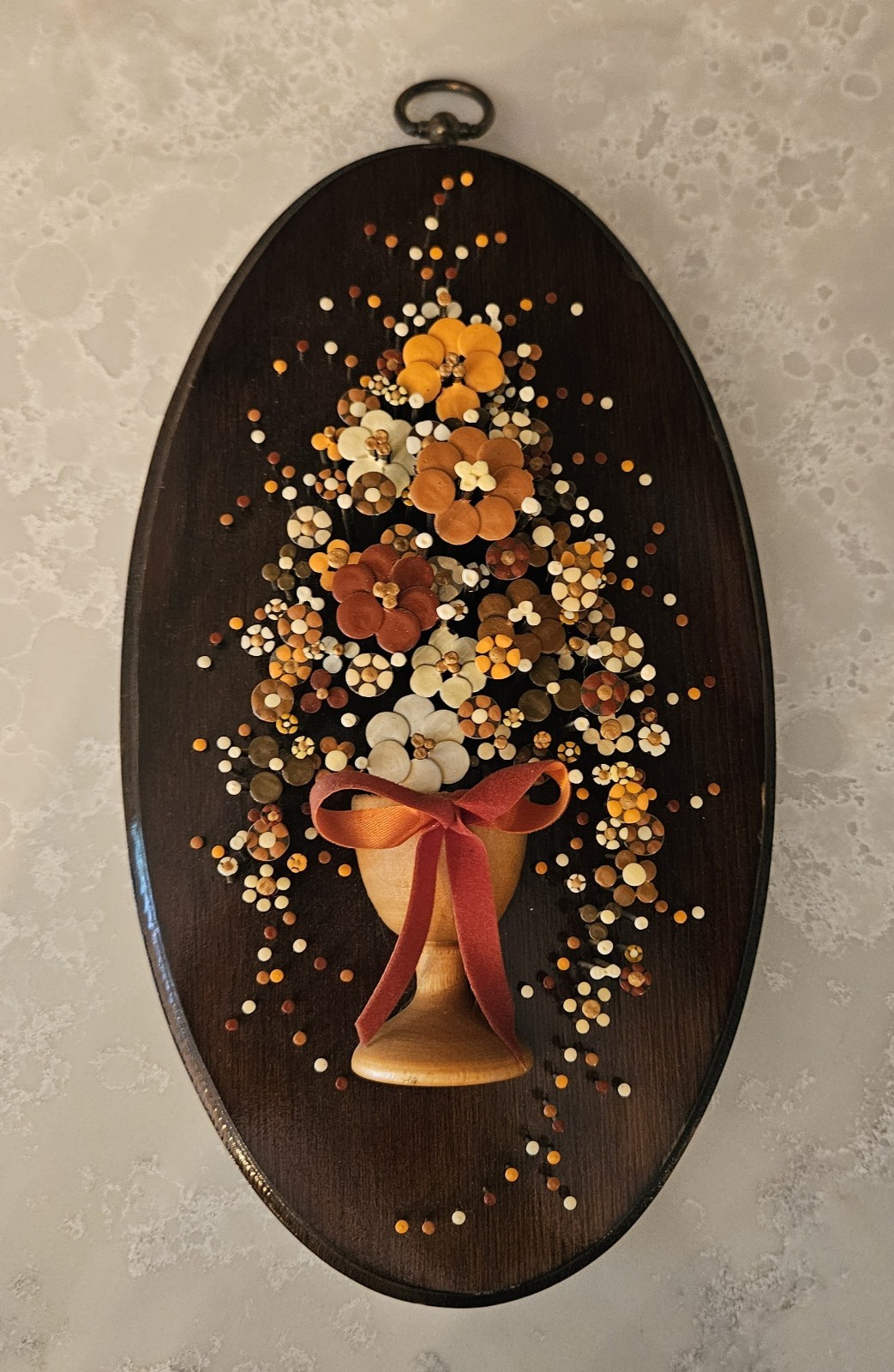 Vintage Nail Flower Art Wall Plaque by Pol-O-Craft Pauline Owens 1977