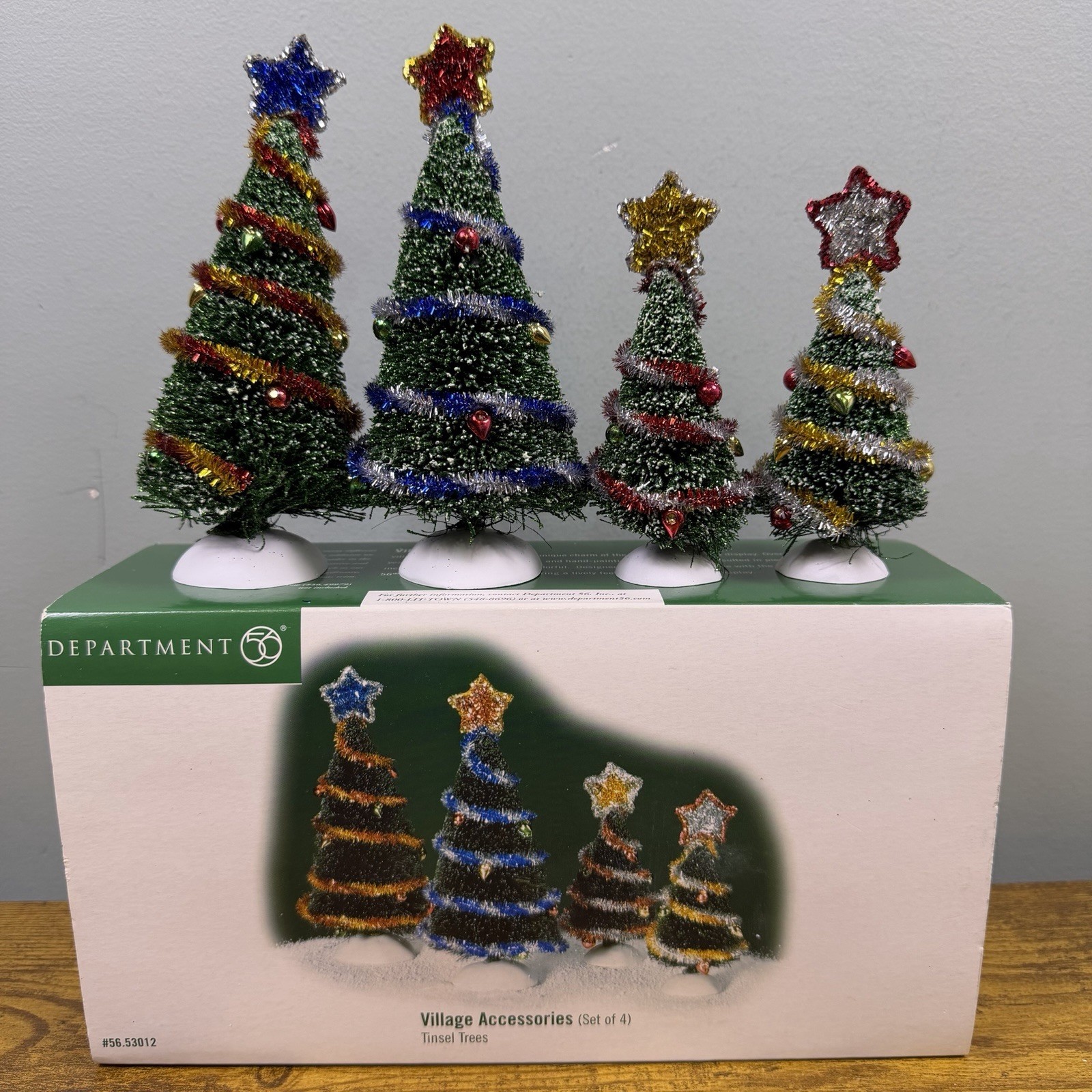 Department 56 Snow Village Accessory Tinsel Trees #56.53012 Set Of 4 With Box