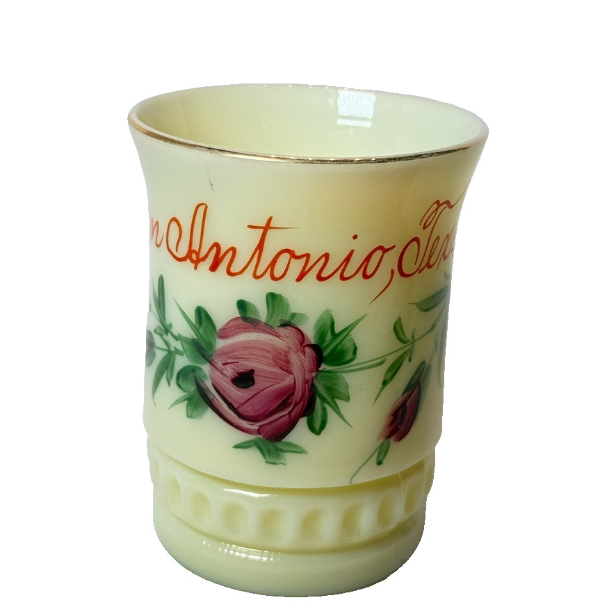 SAN ANTONIO TX TEXAS Uranium Antique Custard Glass Souvenir TRINKET CUP SAN ANTONIO TX TEXAS Uranium Antique Custard Glass Souvenir TRINKET CUP