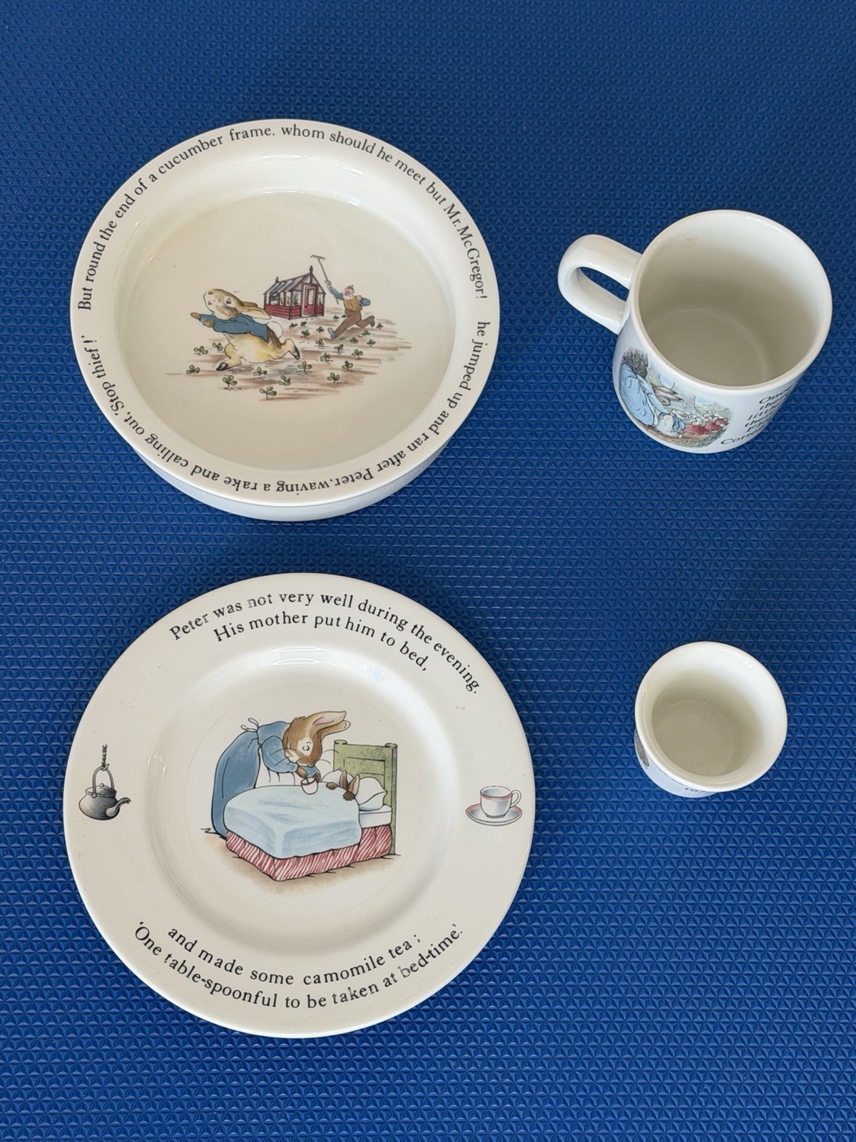 Vintage 1980s Wedgewood Bone China Featuring Peter Rabbit Plate Bowl 2 Cups