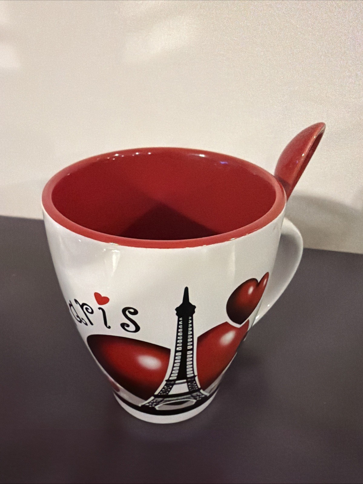 NEM Tours Paris France Coffee Mug Metro Eiffel Tower Hearts With Sipping Spoon NEM Tours Paris France Coffee Mug Metro Eiffel Tower Hearts With Sipping Spoon