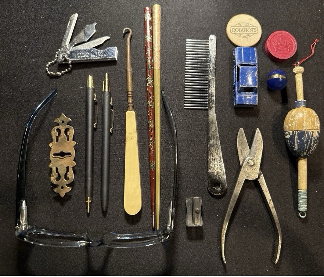 Vintage Estate Treasure Lot W/ Silver Jewelry & Watches Tools Tootsietoy Curios