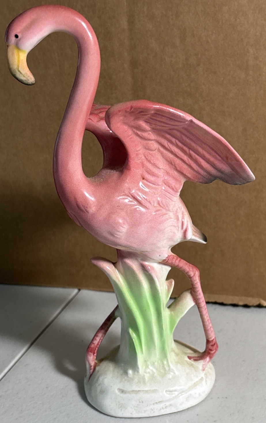 VINTAGE CERAMIC FLAMINGO FIGURE WITH SPREAD WINGS