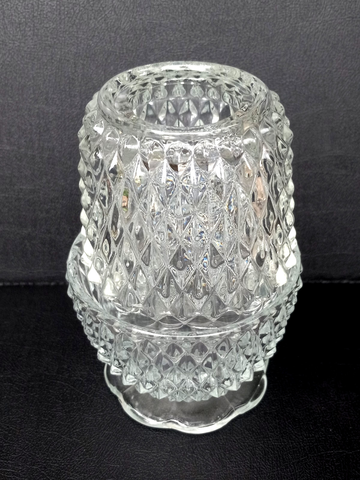 Vintage Indiana Glass Fairy Lamp Lite Clear Diamond Point Candle Holder 2pc Set