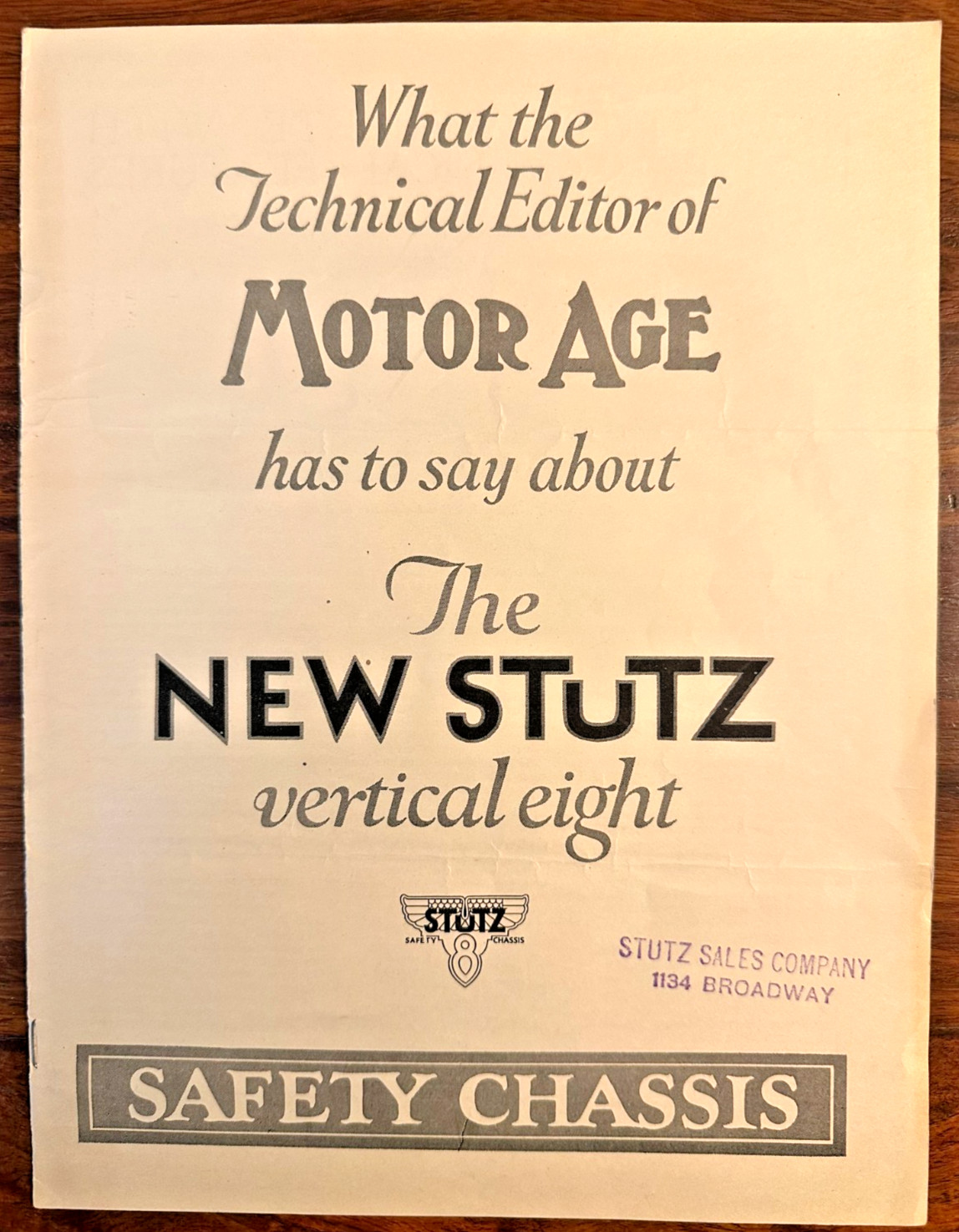 Original 1925 The NEW Stutz Vertical Eight Auto Technical Assessment MOTOR AGE