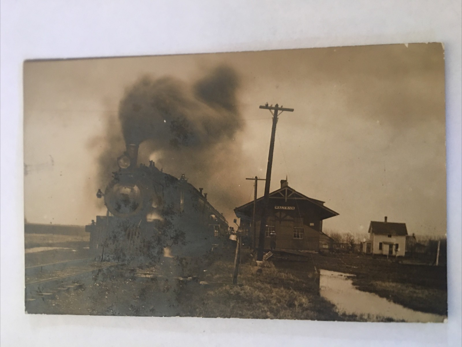 Waltham Train Depot 1914 Antique Postcard