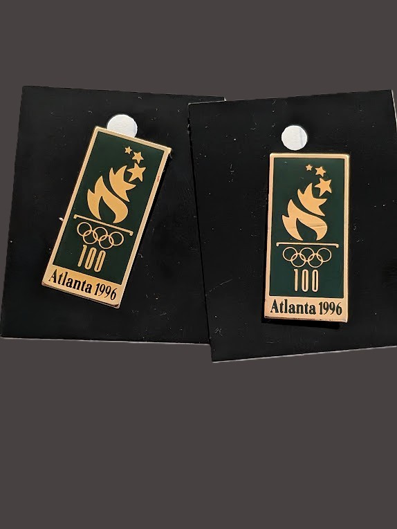 Vintage Atlanta Olympics 1996 Gold Tone Enamel Lapel Pin Lot of 2