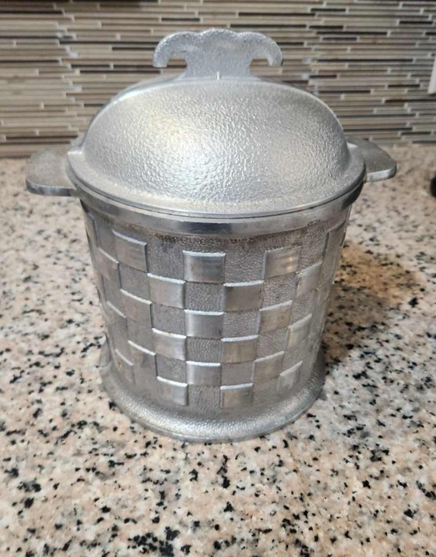 Awesome Vintage Guardian Service Cast Aluminum Ice Bucket Checkerboard 1950s