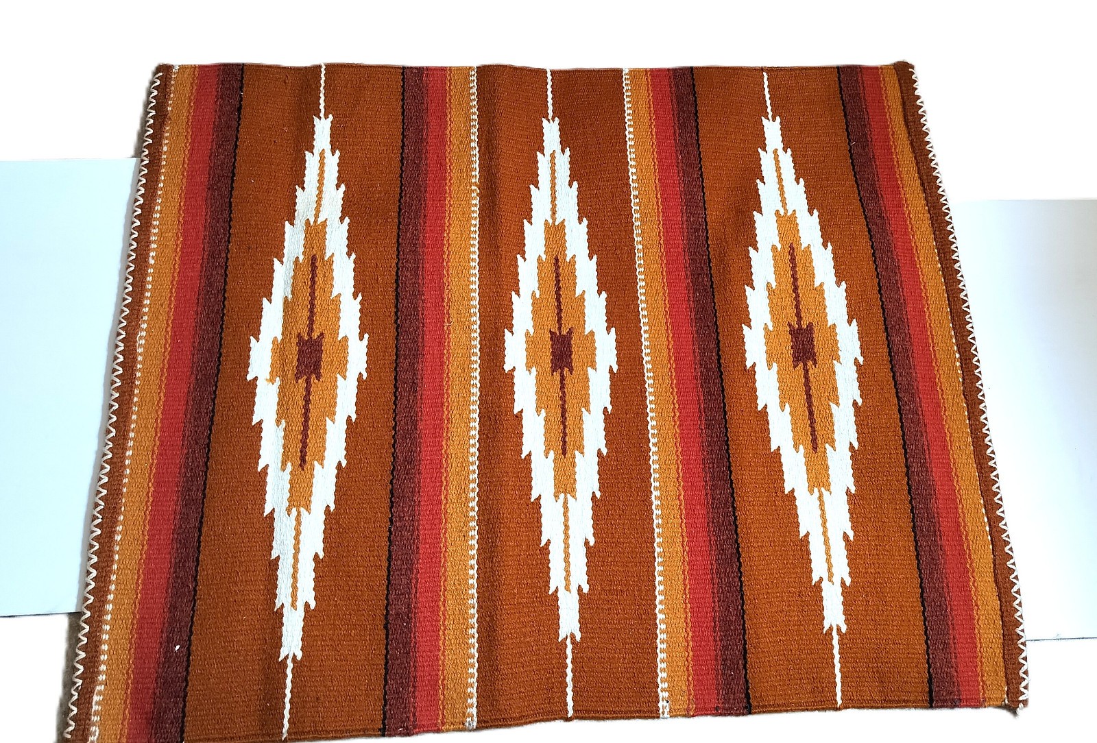 Vintage 1970s Orange Rug Native American Indian Weaving Wool 37\