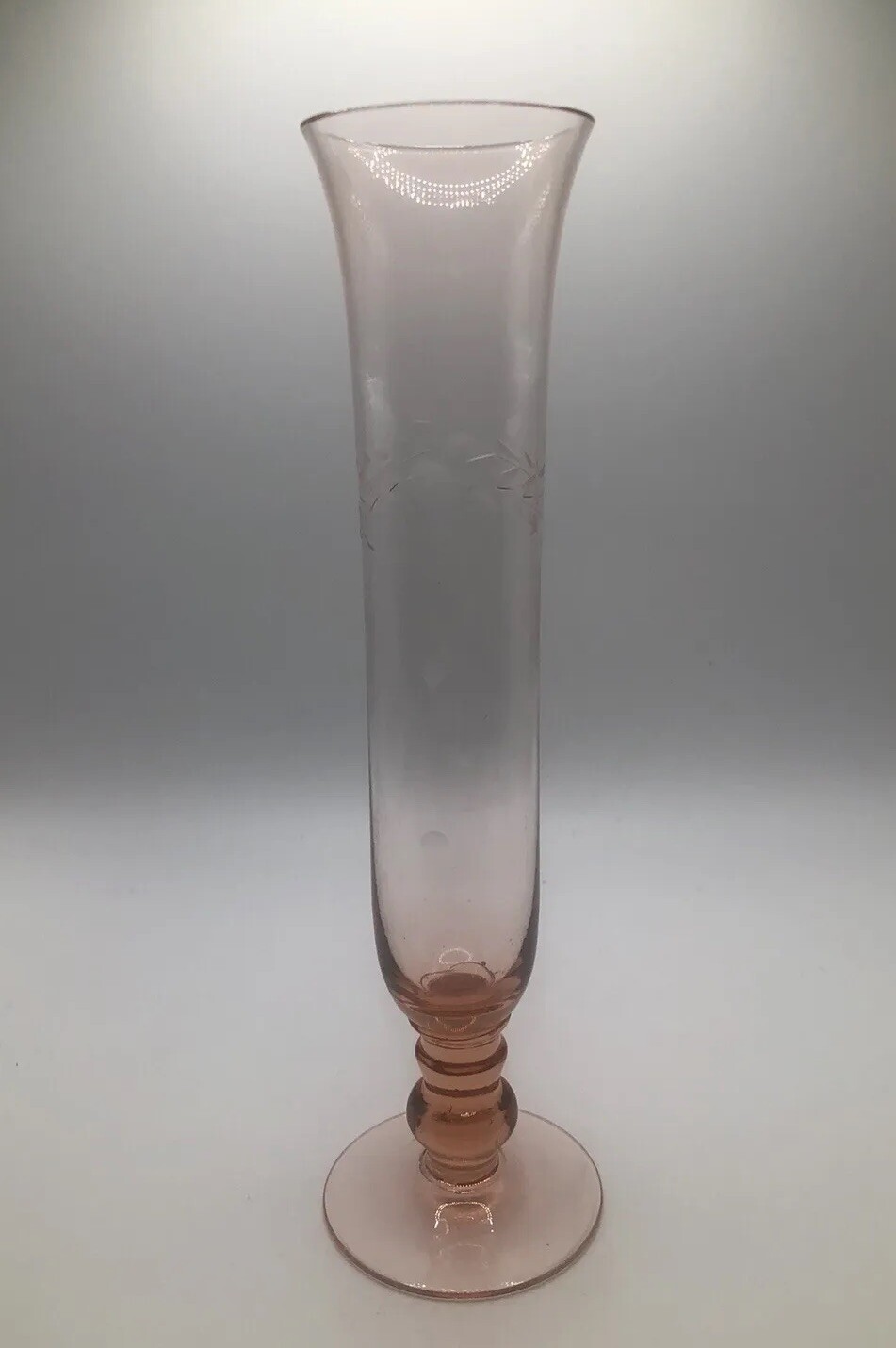 Vintage - Hand blown Etched Pink Bud Vase