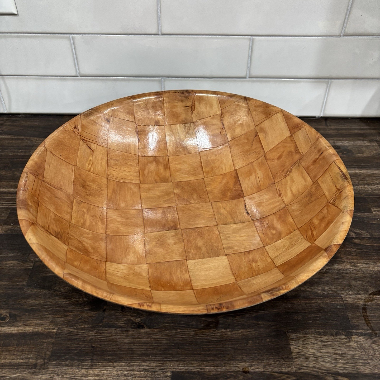 Salad Bowl Woven Pressed Wooden Bowl 16” 80’s New Old Stock Newman’s Own Store