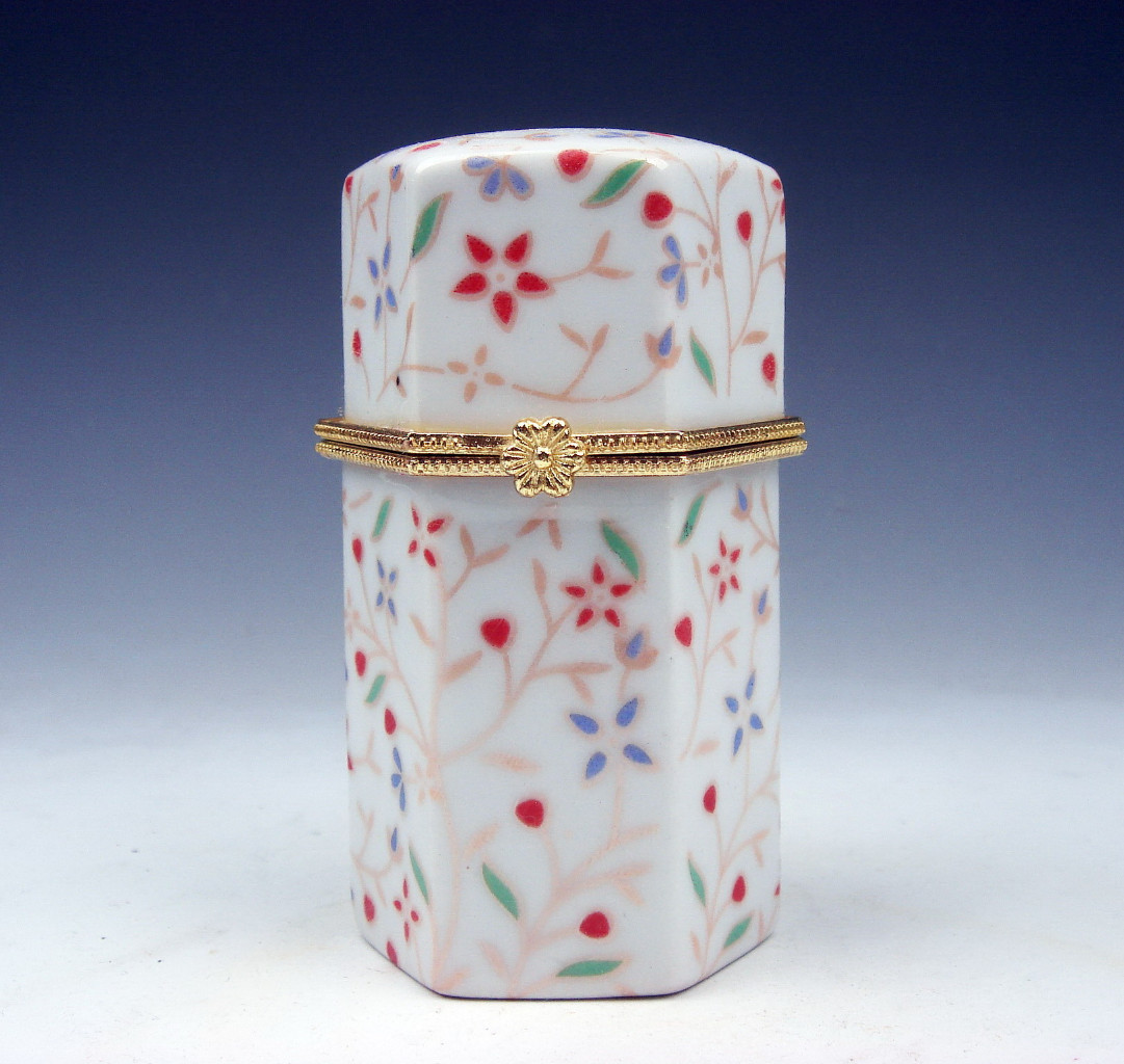Gorgeous Flower Blossoms Painted Porcelain Hexagon Toothpick Holder #09231501