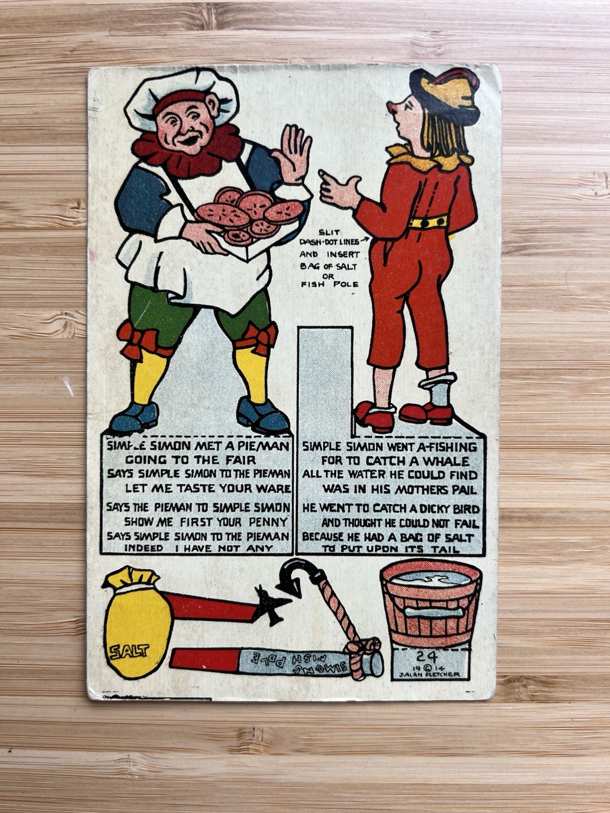 1914 J. Alan Fletcher Postcard #24 Cut Out “ Simple Simon And The Pie Man￼”￼